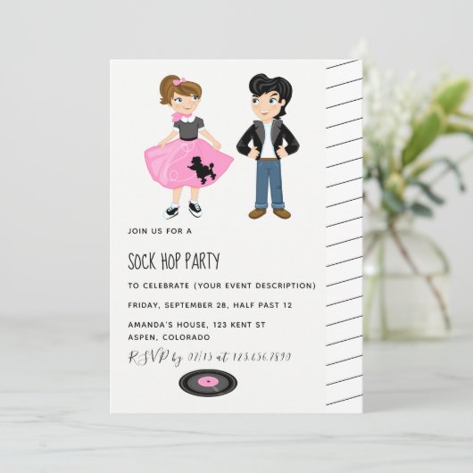 Sock Hop Kids Rock and Roll Retro Party Einladung (Stehend Vorderseite)
