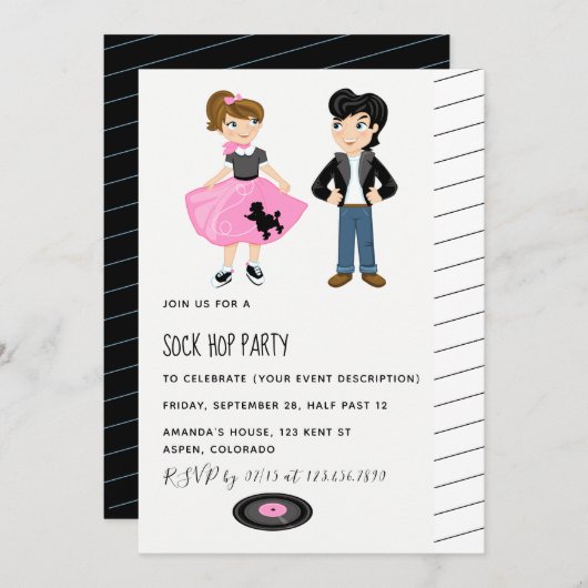 Sock Hop Kids Rock and Roll Retro Party Einladung (Vorne/Hinten)
