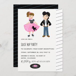 Sock Hop Kids Rock and Roll Retro Party Einladung