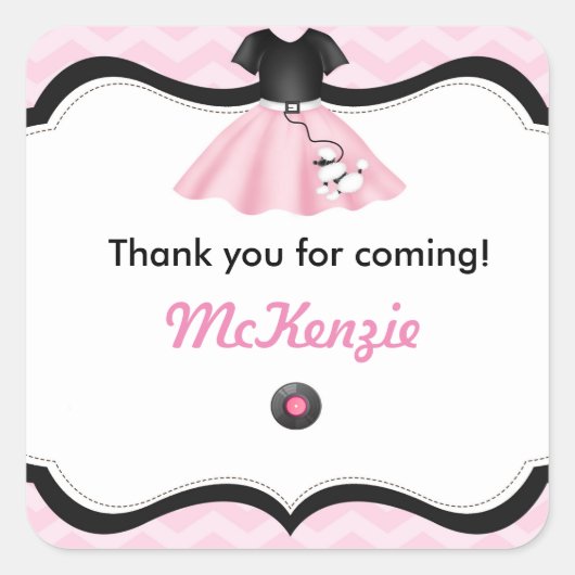 Sock Hop Poodle Skirt Geburtstags-Liebesmarken Quadratischer Aufkleber (Vorderseite)