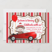 Sock Monkey 1. Geburtstagsfeier Party Einladung (Vorderseite)