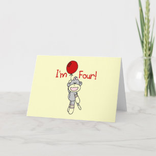 Sock Monkey 4. Geburtstag Tshirts und Geschenke Karte