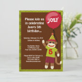 Sock Monkey Affen Business Geburtstagseinladung Einladung (Stehend Vorderseite)