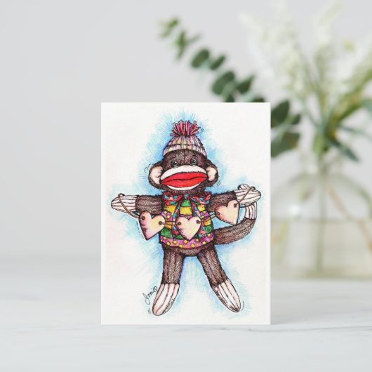 Sock Monkey - Affen Postkarte (Stehend Vorderseite)