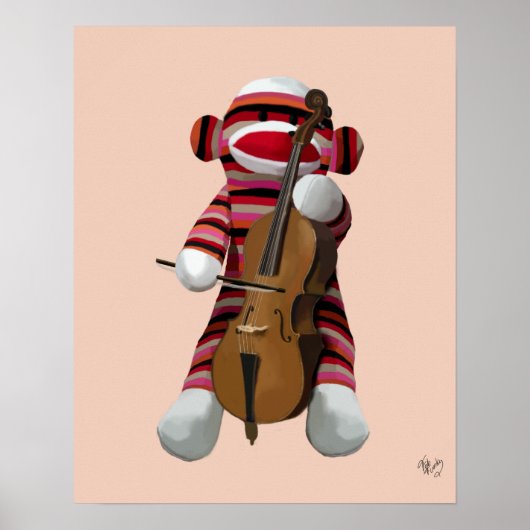 Sock Monkey and Cello Poster (Vorne)