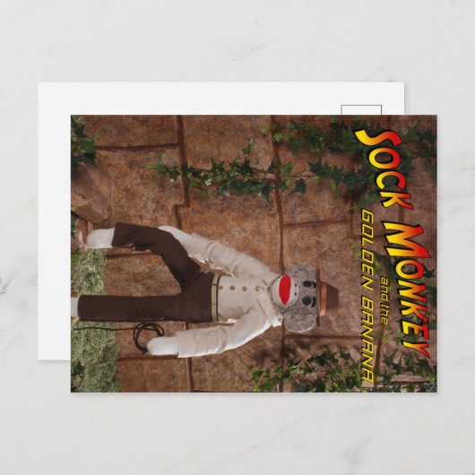 Sock Monkey and the Golden Banana Postkarte (Vorne/Hinten)