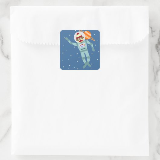 Sock Monkey Astronaut Quadratischer Aufkleber (Tasche)