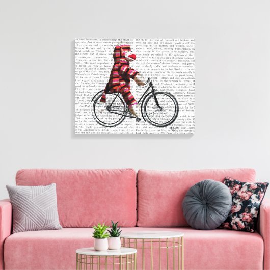Sock Monkey auf dem Fahrrad Leinwanddruck (Insitu (Wohnzimmer))