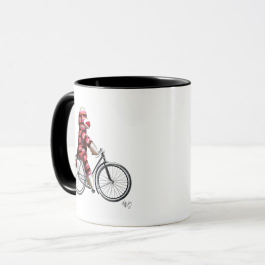 Sock Monkey auf dem Fahrrad Tasse (Vorderseite Links)