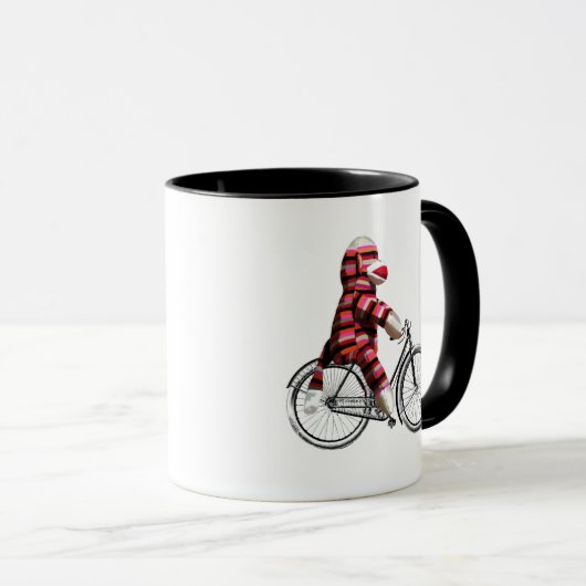 Sock Monkey auf dem Fahrrad Tasse (VorderseiteRechts)