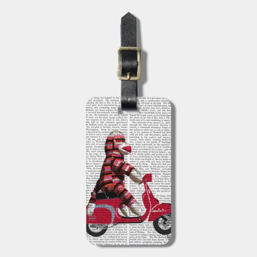 Sock Monkey auf Moped Gepäckanhänger (Vorderseite vertikal)