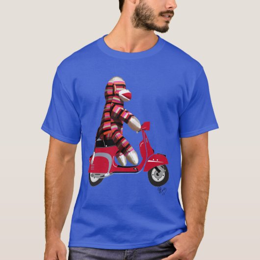 Sock Monkey auf Moped T-Shirt (Vorderseite)