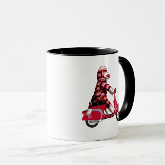 Sock Monkey auf Moped Tasse (VorderseiteRechts)