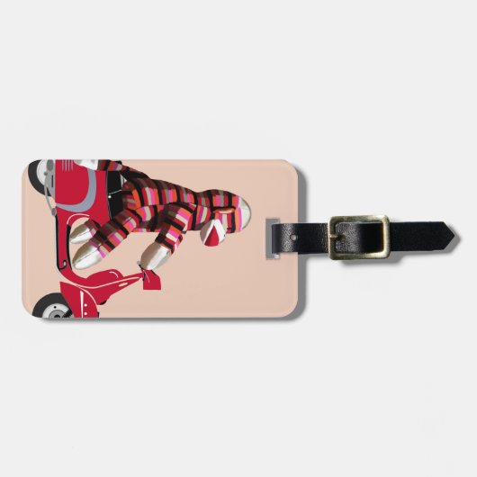 Sock Monkey auf Red Moped Gepäckanhänger (Vorderseite horizontal)