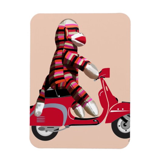 Sock Monkey auf Red Moped Magnet (Vertikal)
