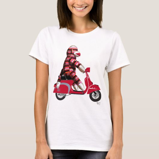 Sock Monkey auf Red Moped T-Shirt (Vorderseite)
