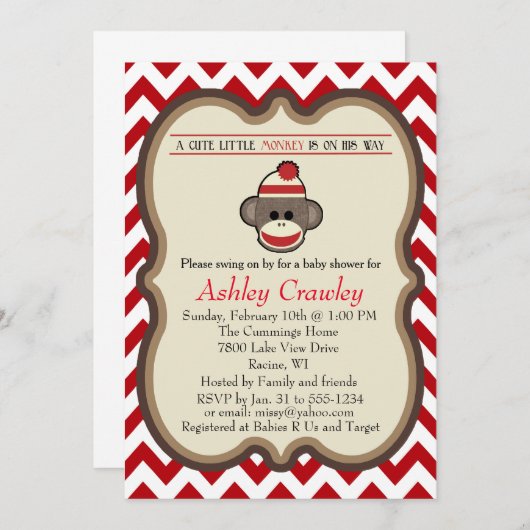 Sock Monkey Baby Showeinlage einladen - anpassen Einladung (Vorne/Hinten)