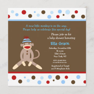 Sock Monkey Baby Shower Einladungen Boy