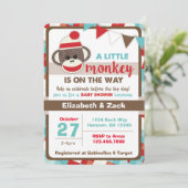 Sock Monkey Babydusche Einladung (Stehend Vorderseite)