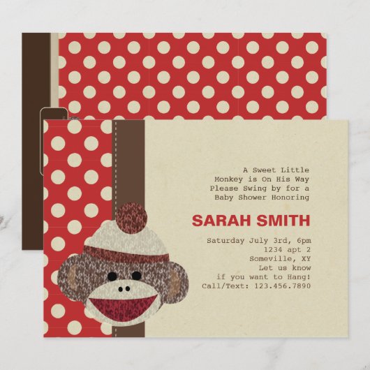 Sock Monkey Babydusche Einladung (Vorne/Hinten)