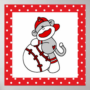 Sock Monkey Baseball T - Shirt und Geschenke Poster