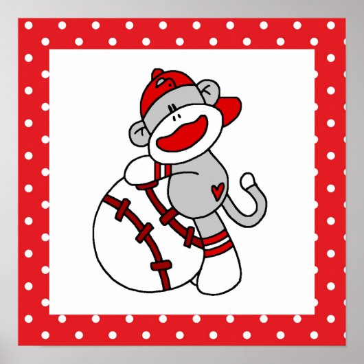 Sock Monkey Baseball T - Shirt und Geschenke Poster (Vorne)