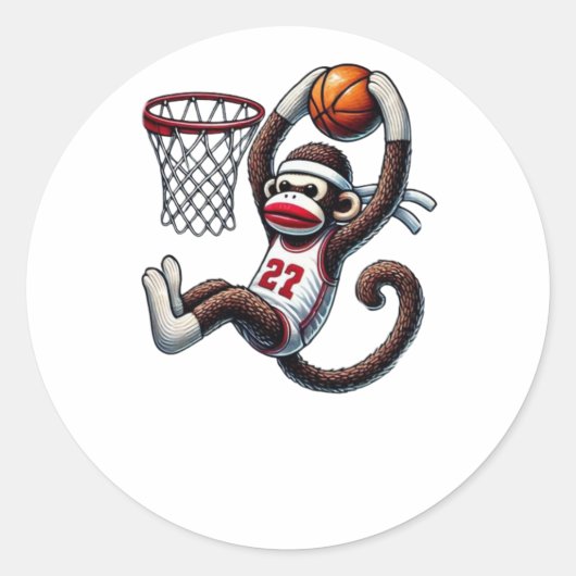 Sock Monkey Basketball Hoop Runder Aufkleber (Vorderseite)