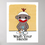 Sock Monkey Bathroom Erinnerung Waschen Sie sich d Poster (Vorne)