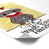 Sock Monkey Bathroom Erinnerung Wash your Hands 4x Poster (Ecke)