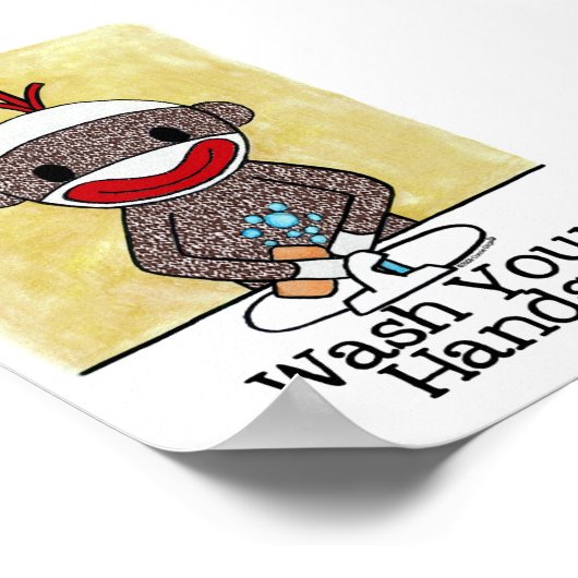 Sock Monkey Bathroom Erinnerung Wash your Hands 4x Poster (Ecke)