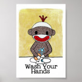 Sock Monkey Bathroom Erinnerung Wash your Hands 4x Poster (Vorne)