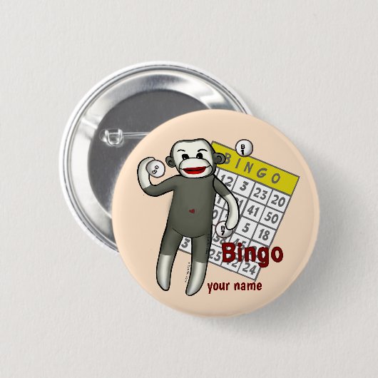 Sock Monkey Bingo Button (Vorne & Hinten)