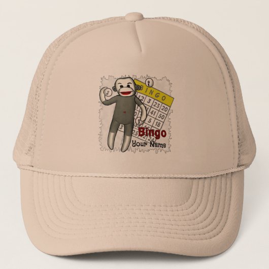 Sock Monkey Bingo-Hut Truckerkappe (Vorderseite)