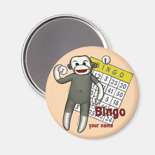 Sock Monkey Bingo Magnet (Vorderseite/Rückseite)