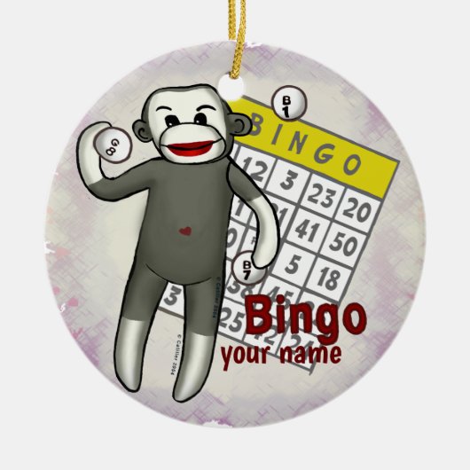 Sock Monkey Bingo Schmuck Keramik Ornament (Vorne)