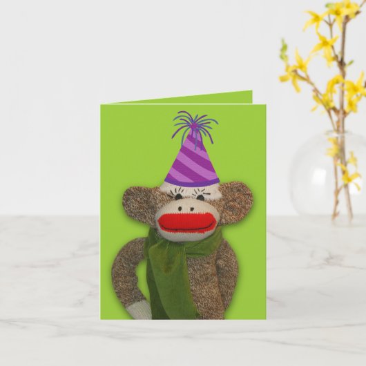 Sock Monkey Birthday Hat Karte (Gelbe Blume)