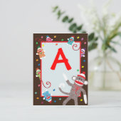 Sock Monkey Birthday Party Banner "A" Postkarte (Stehend Vorderseite)