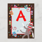 Sock Monkey Birthday Party Banner "A" Postkarte (Vorderseite)