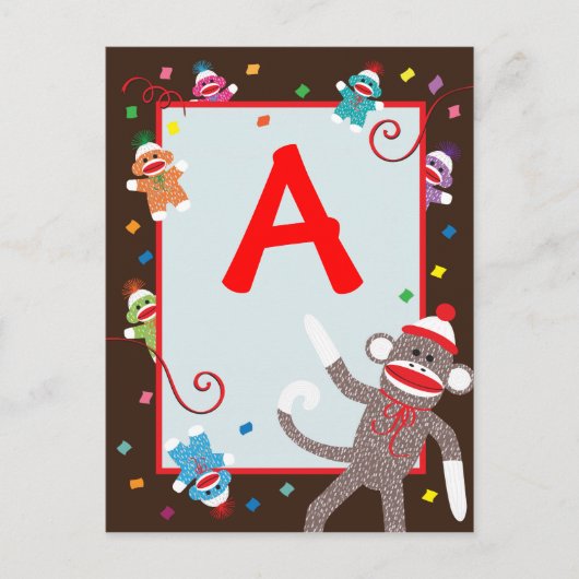 Sock Monkey Birthday Party Banner "A" Postkarte (Vorderseite)
