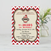 Sock Monkey Birthday Party Einladung - anpassen (Stehend Vorderseite)