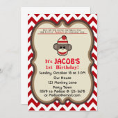 Sock Monkey Birthday Party Einladung - anpassen (Vorne/Hinten)