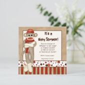 Sock Monkey, Boy Baby Shower Einladung (Stehend Vorderseite)