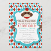 Sock Monkey Boy Baby Shower Einladung (Vorne/Hinten)