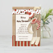 Sock Monkey, Boy Baby Shower Einladung (Stehend Vorderseite)