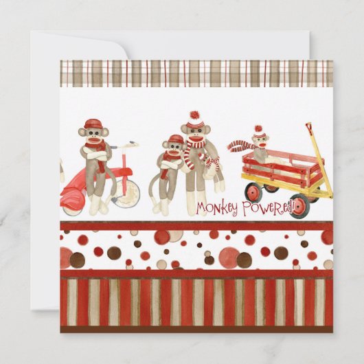 Sock Monkey, Boy Baby Shower Einladung (Rückseite)