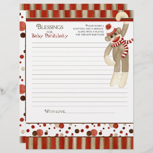 Sock Monkey, Boy Baby Shower Segnungen (Vorne/Hinten)