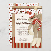 Sock Monkey, Boy Birth Ankündigung (Vorne/Hinten)