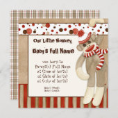 Sock Monkey, Boy Birth Ankündigung (Vorne/Hinten)