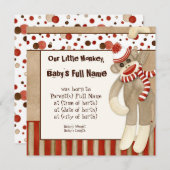 Sock Monkey, Boy Birth Ankündigung (Vorne/Hinten)
