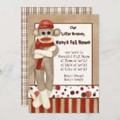 Sock Monkey, Boy Birth Ankündigung (Vorne/Hinten)